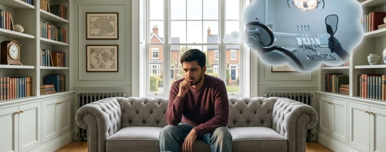 anxious Patient sitting on a sofa at home