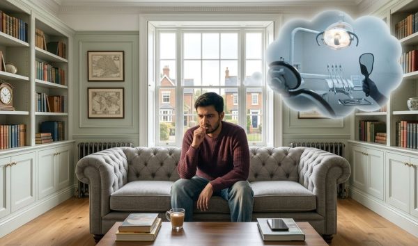 anxious Patient sitting on a sofa at home